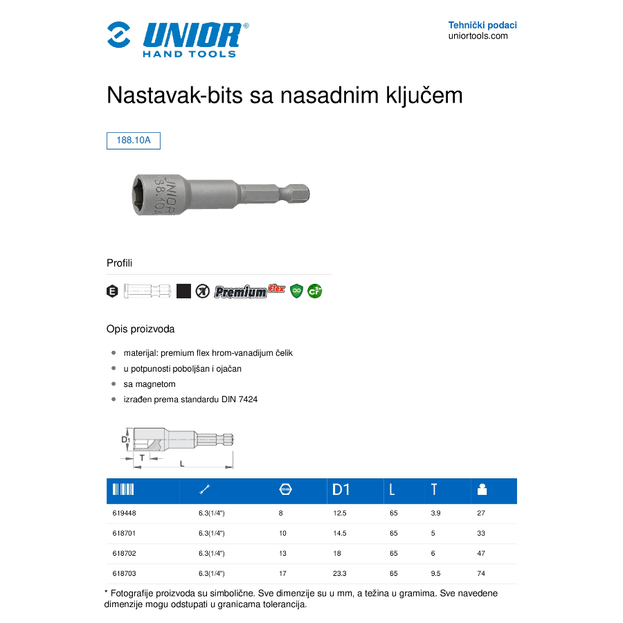 UNIOR NASTAVAK-BITZ SA NASADNIM KLJUČEM 188.10A-8 Ecomex