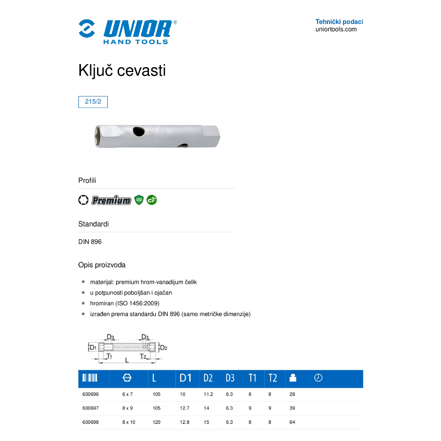 UNIOR KLJUČ CEVASTI 25X28 U215/2 Ecomex