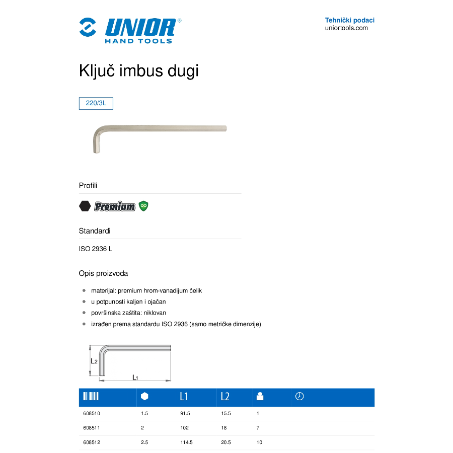 KLJUC INBUS DUGI 8 U220/3L Ecomex