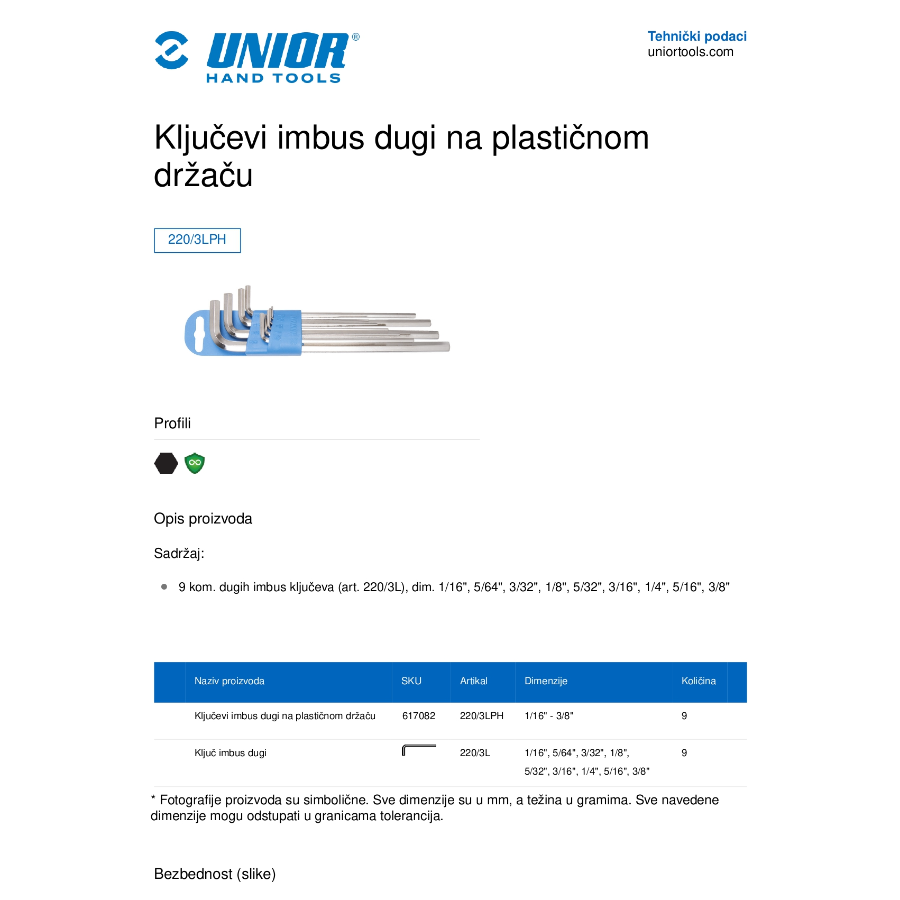 UNIOR GARNITURA IMBUS KLJUČEVA 1/16-3/8/9PHU220L Ecomex