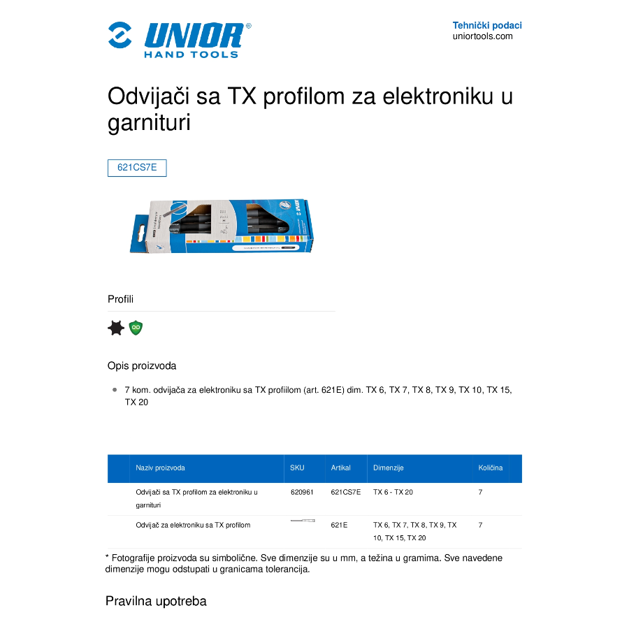 UNIOR GARNITURA PRECIZNIH ODVIJAČA TORX 621CS7E Ecomex