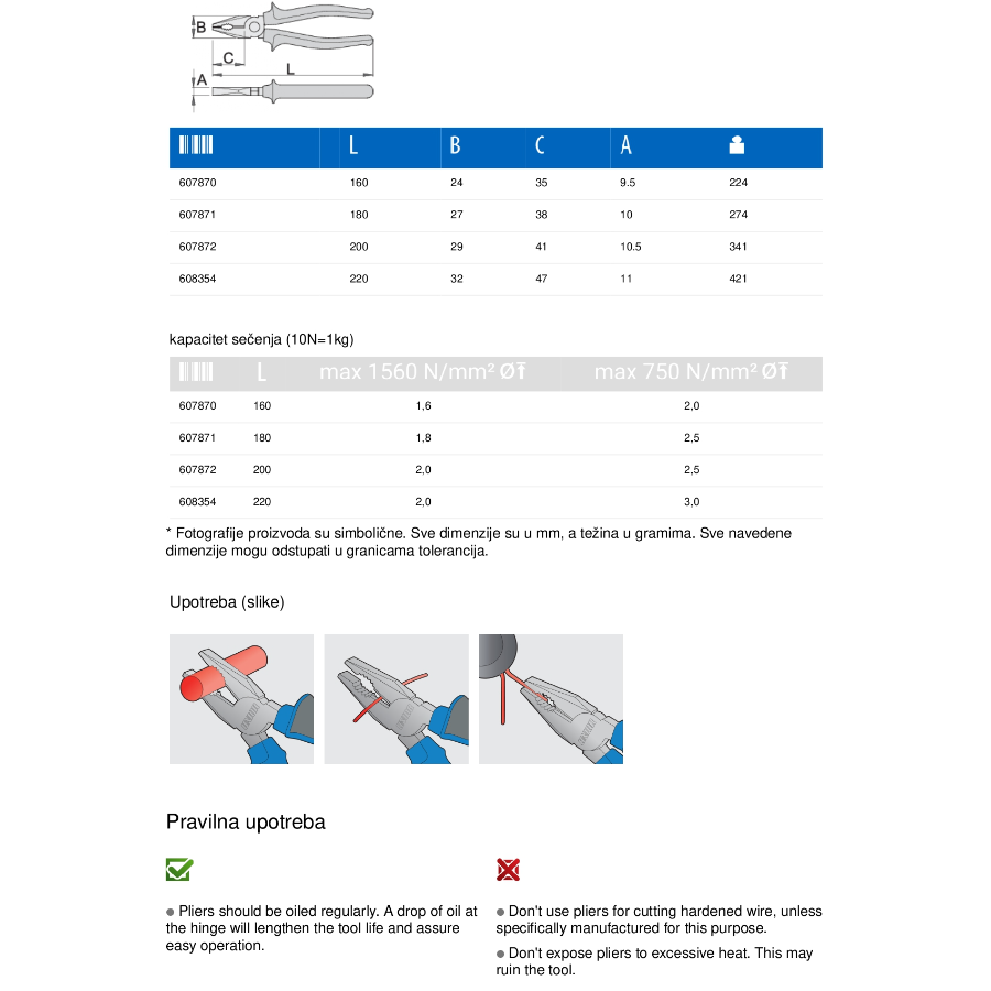 UNIOR KLEŠTA KOMBINOVANA 160 mm U406/1BI Ecomex