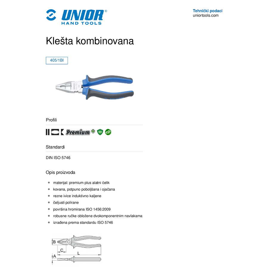 UNIOR KLEŠTA KOMBINOVANA 200 mm U405/1BI Ecomex