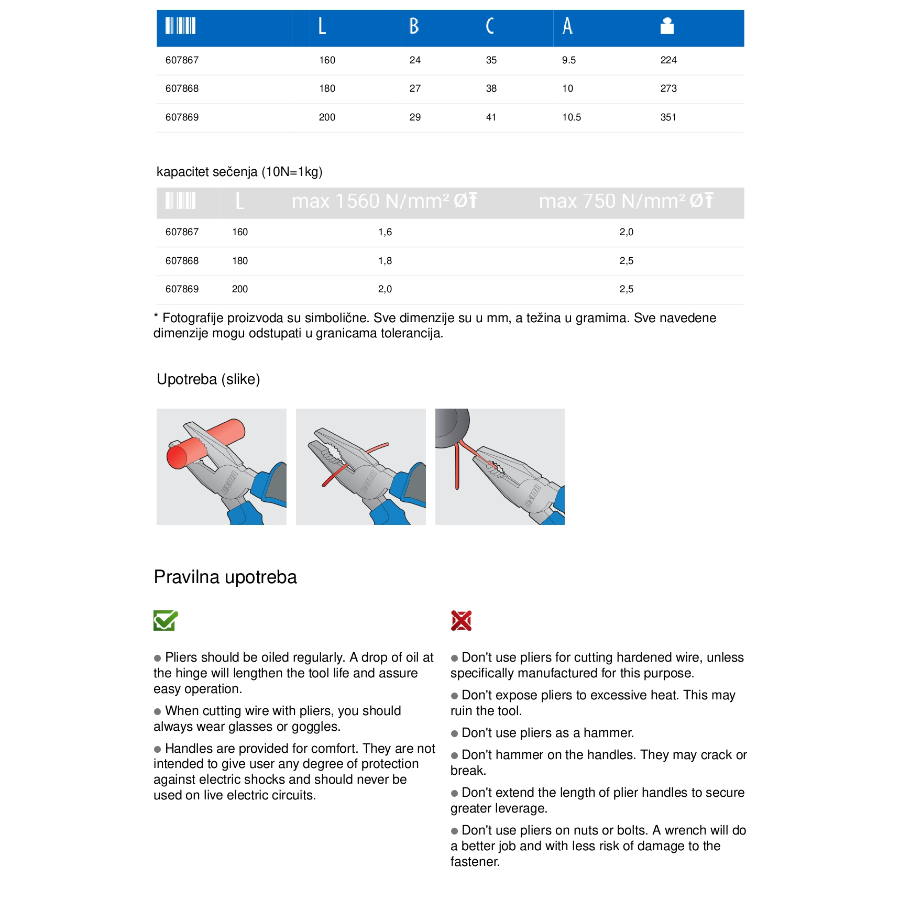 UNIOR KLEŠTA KOMBINOVANA 200 mm U405/1BI Ecomex