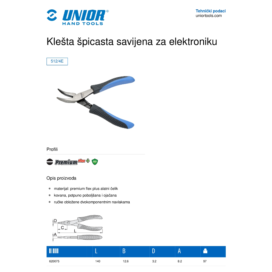UNIOR KLEŠTA ŠPIC KRIVA 140 U512/4E Ecomex