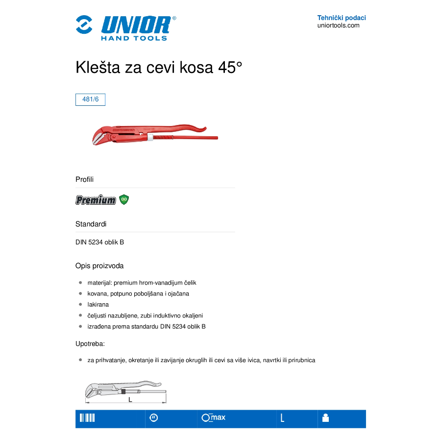 UNIOR KLEŠTA ZA CEVI 1/2