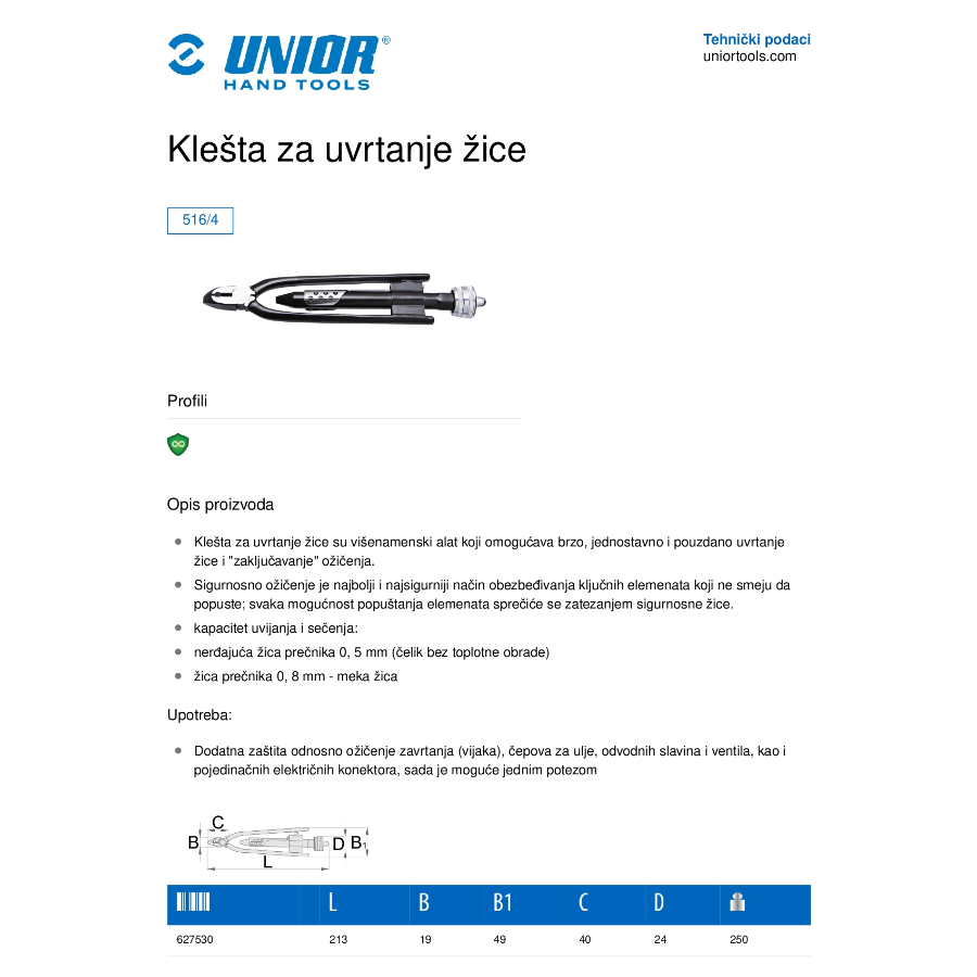 UNIOR KLEŠTA ZA UVRTANJE ŽICE U516/4 Ecomex
