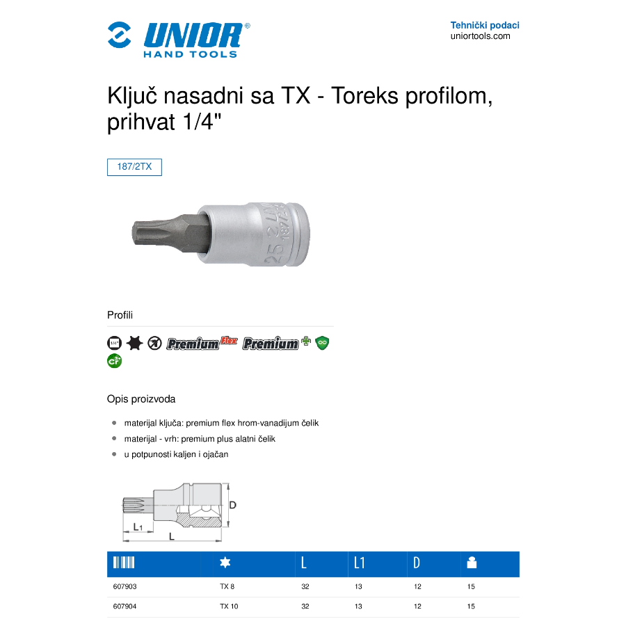 UNIOR KLJUČ NASADNI TX 25 1/4