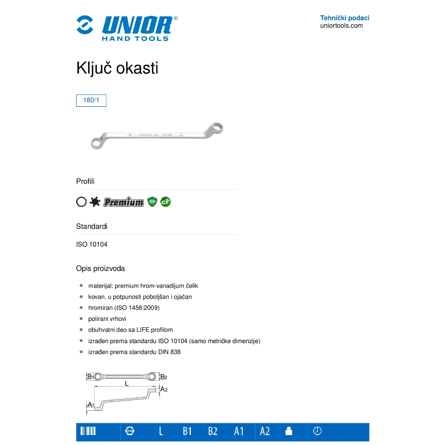 UNIOR KLJUČ OKASTI 10X12 U180/1 Ecomex