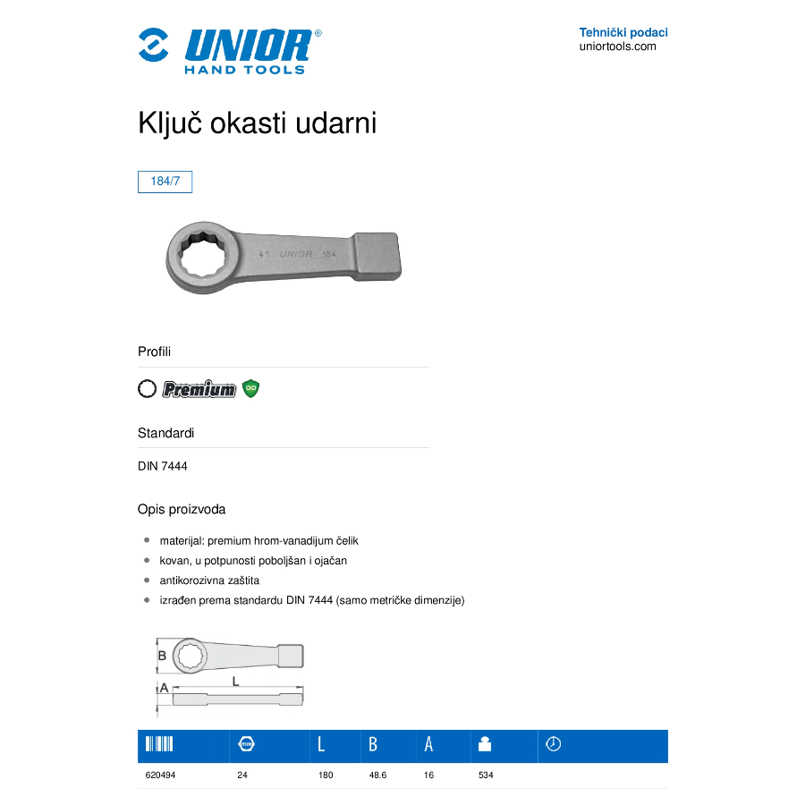 KLJUC OKASTI UDAR.125 U184/7 Ecomex