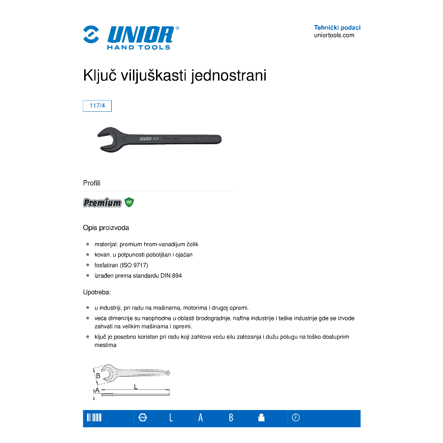 UNIOR KLJUČ VILJUŠKASTI JEDNOSTRANI 10 U117/4 Ecomex