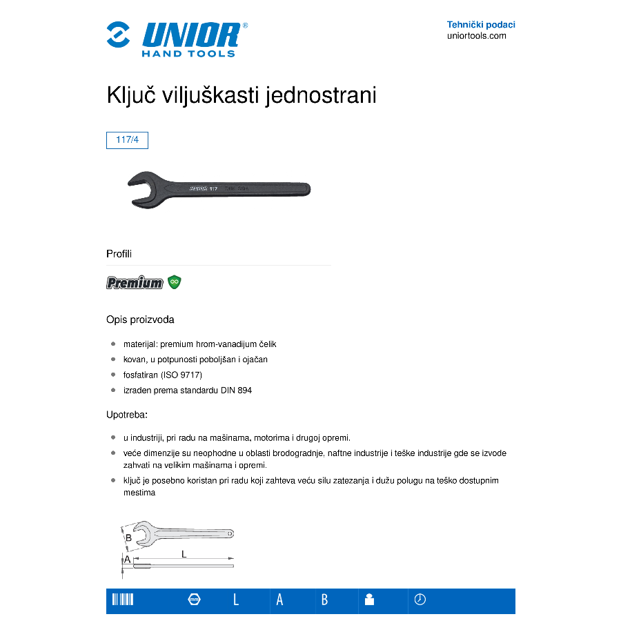 UNIOR KLJUČ VILJUŠKASTI JEDNOSTRANI 32 U117/4 Ecomex