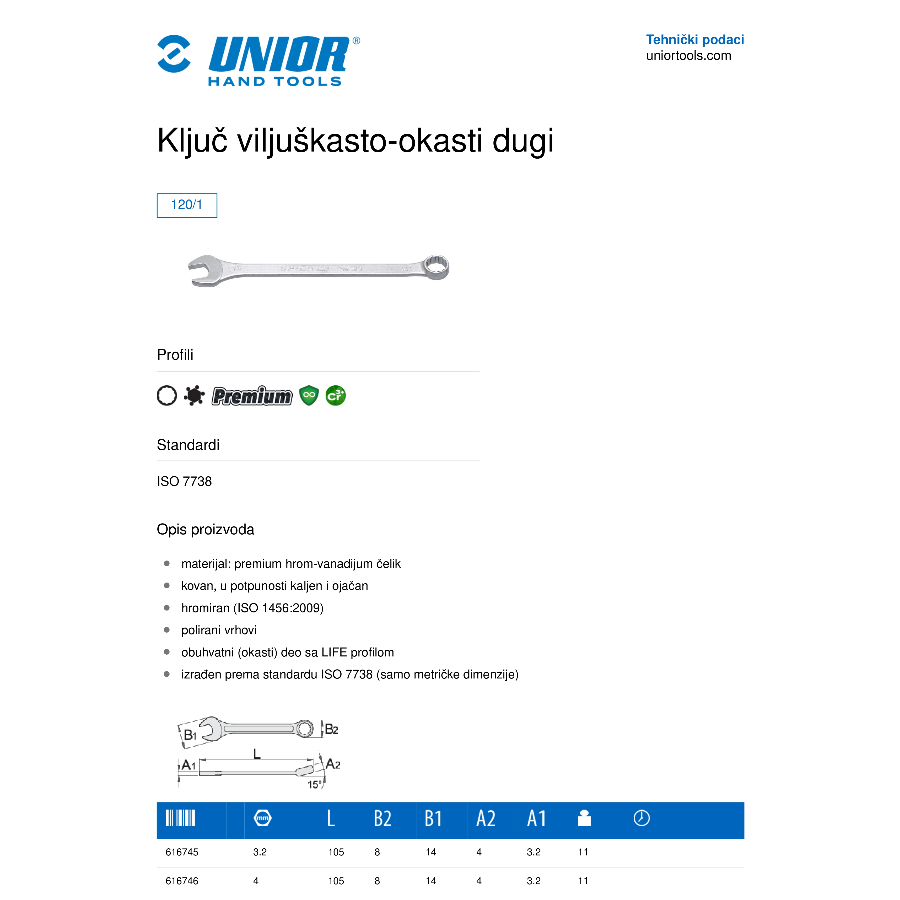 UNIOR KLJUČ VILJUŠKASTO OKASTI 17 U120/1 Ecomex
