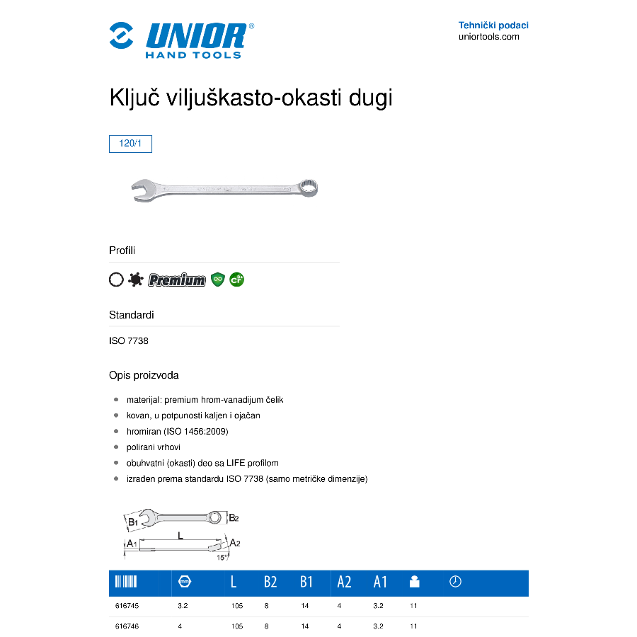 UNIOR KLJUČ VILJUŠKASTO OKASTI 36 U120/1 Ecomex