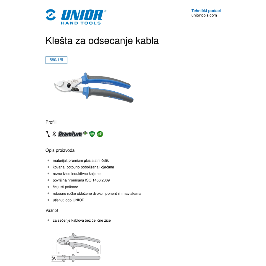 UNIOR MAKAZE ZA KABLOVE 170 U580/1BI Ecomex