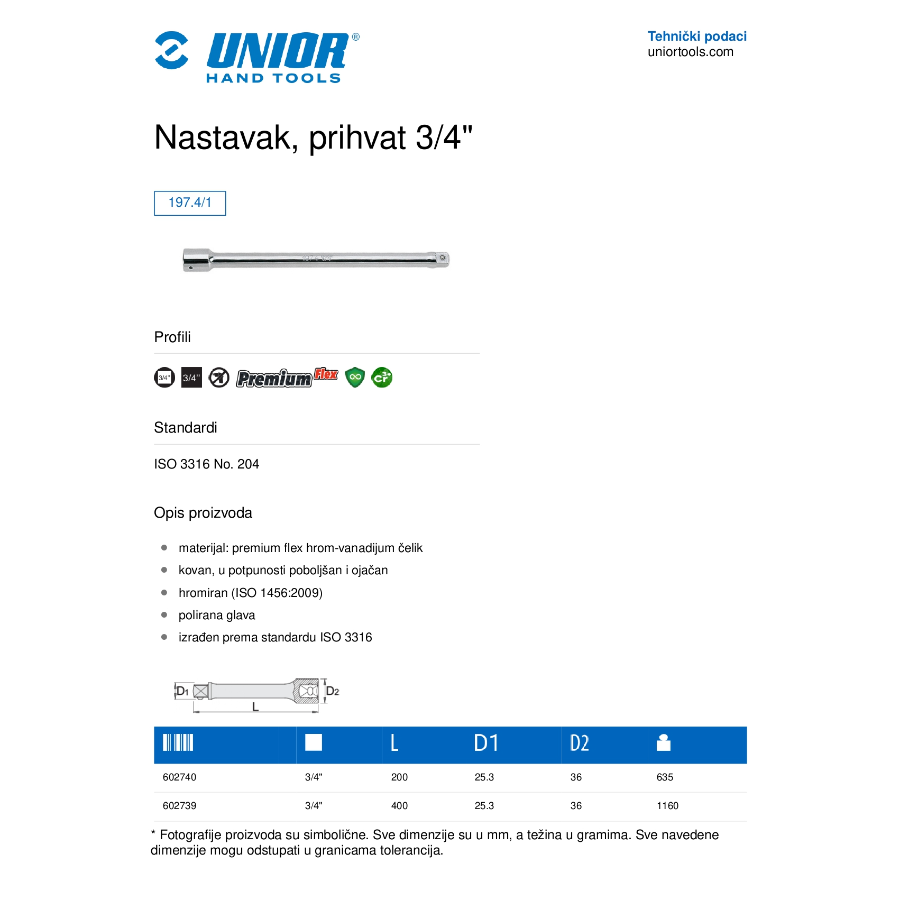 UNIOR NASTAVAK DUGI 3/4'' 400mm U197.4/1 Ecomex