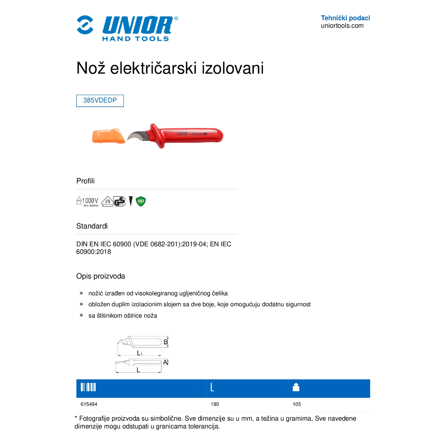 UNIOR NOŽ ZA SKIDANJE IZOLACIJE U385 VDEDP Ecomex