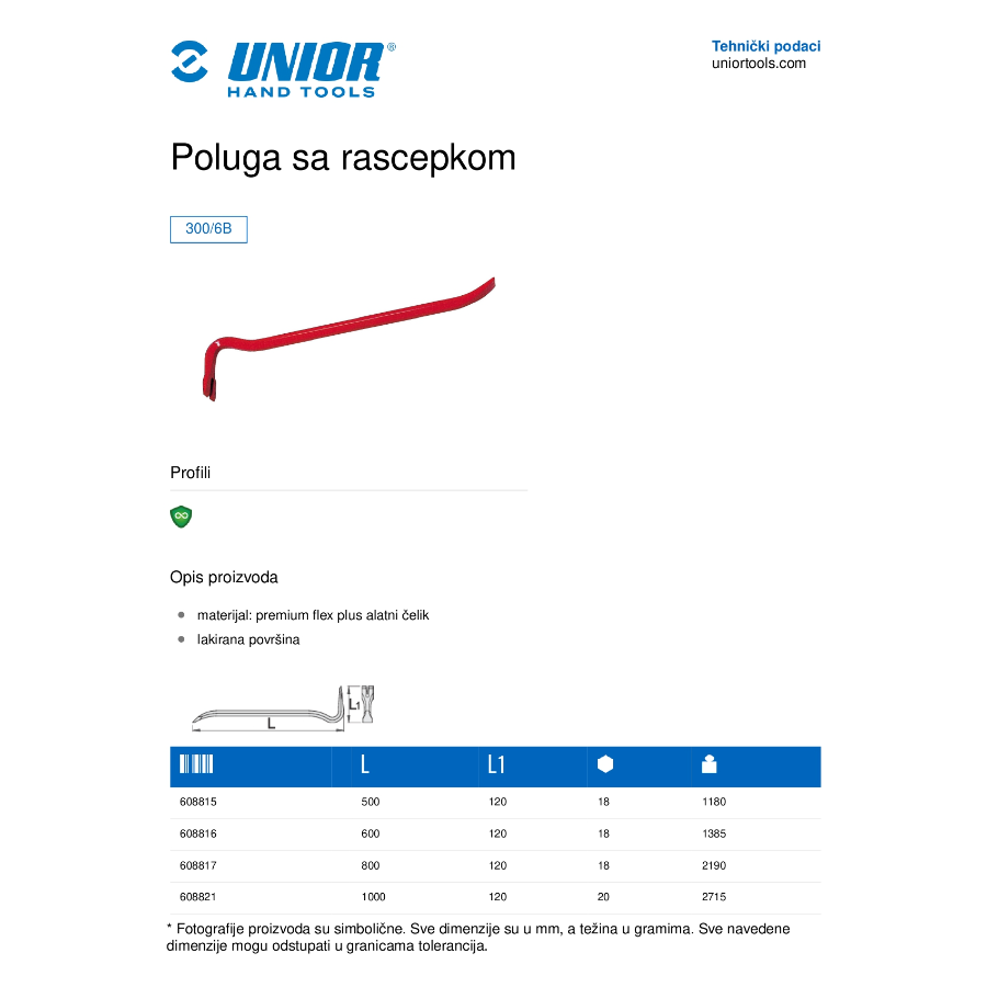UNIOR POLUGA ZA VAĐENJE EKSERA 800 U300/6B Ecomex